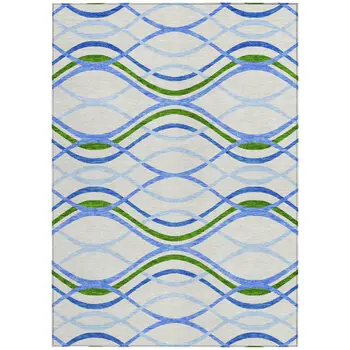 10' X 14' Sky Blue And Beige Abstract Washable Indoor Outdoor Area Rug