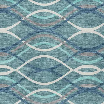 8' X 10' Teal Blue Navy Blue And Gray Abstract Washable Indoor Outdoor Area Rug