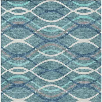 9' X 12' Teal Blue Navy Blue And Gray Abstract Washable Indoor Outdoor Area Rug