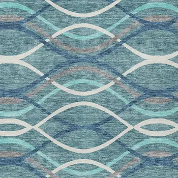 10' X 14' Teal Blue Navy Blue And Gray Abstract Washable Indoor Outdoor Area Rug