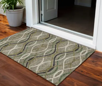 3' X 5' Taupe Beige And Charcoal Abstract Washable Indoor Outdoor Area Rug