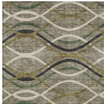 5' X 8' Taupe Beige And Charcoal Abstract Washable Indoor Outdoor Area Rug