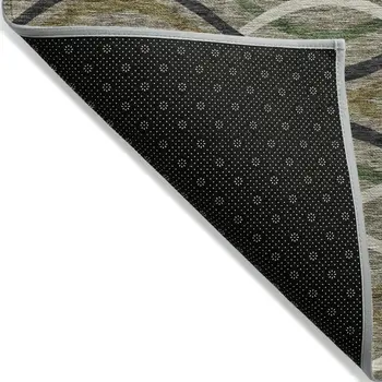 8' Taupe Beige And Charcoal Round Abstract Washable Indoor Outdoor Area Rug