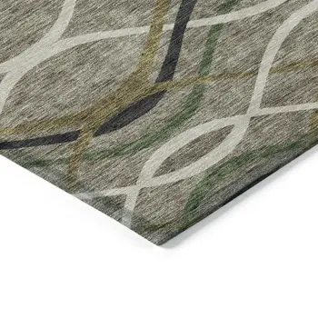 8' Taupe Beige And Charcoal Round Abstract Washable Indoor Outdoor Area Rug