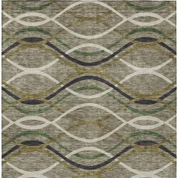 8' X 10' Taupe Beige And Charcoal Abstract Washable Indoor Outdoor Area Rug