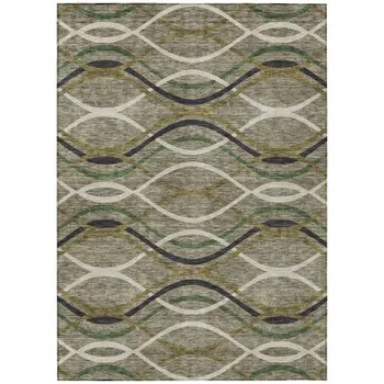 8' X 10' Taupe Beige And Charcoal Abstract Washable Indoor Outdoor Area Rug