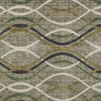 8' X 10' Taupe Beige And Charcoal Abstract Washable Indoor Outdoor Area Rug
