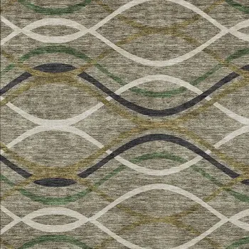 9' X 12' Taupe Beige And Charcoal Abstract Washable Indoor Outdoor Area Rug