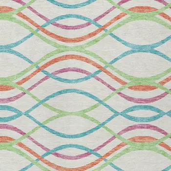 3' X 5' White Teal Blue And Lime Green Abstract Washable Indoor Outdoor Area Rug