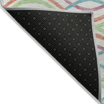 5' X 8' White Teal Blue And Lime Green Abstract Washable Indoor Outdoor Area Rug