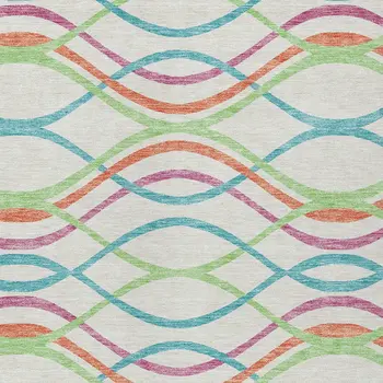 5' X 8' White Teal Blue And Lime Green Abstract Washable Indoor Outdoor Area Rug