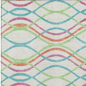 8' X 10' White Teal Blue And Lime Green Abstract Washable Indoor Outdoor Area Rug