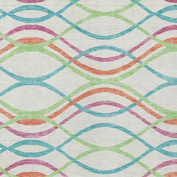 9' X 12' White Teal Blue And Lime Green Abstract Washable Indoor Outdoor Area Rug