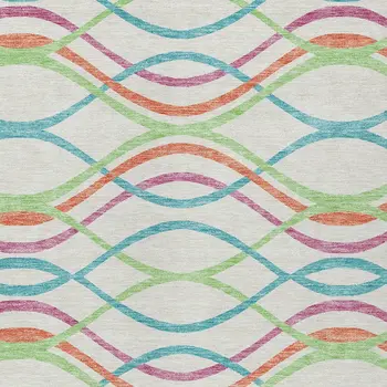 10' X 14' White Teal Blue And Lime Green Abstract Washable Indoor Outdoor Area Rug