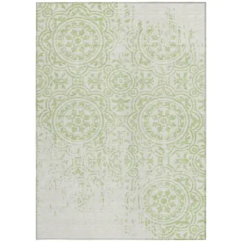 5' X 8' Artichoke Green And Ivory Medallion Washable Indoor Outdoor Area Rug
