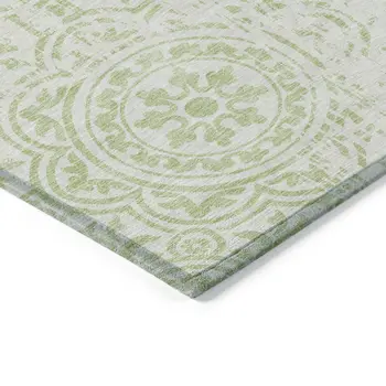 8' Artichoke Green And Ivory Round Medallion Washable Indoor Outdoor Area Rug
