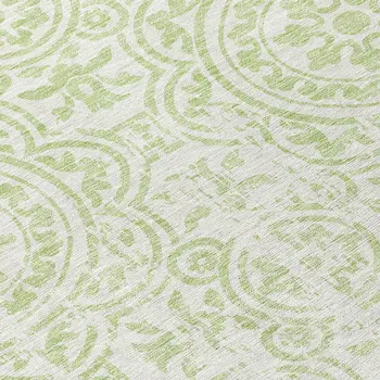 8' Artichoke Green And Ivory Round Medallion Washable Indoor Outdoor Area Rug