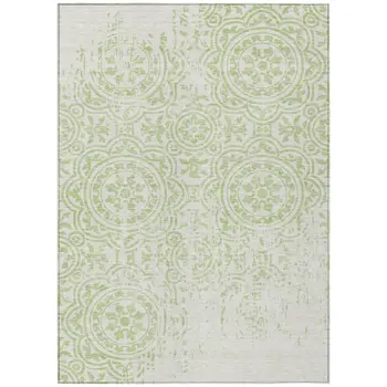 8' X 10' Artichoke Green And Ivory Medallion Washable Indoor Outdoor Area Rug