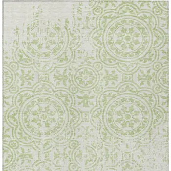 9' X 12' Artichoke Green And Ivory Medallion Washable Indoor Outdoor Area Rug
