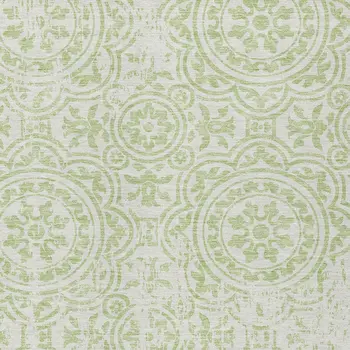 10' X 14' Artichoke Green And Ivory Medallion Washable Indoor Outdoor Area Rug