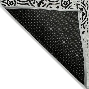 9' X 12' Black And Ivory Medallion Washable Indoor Outdoor Area Rug