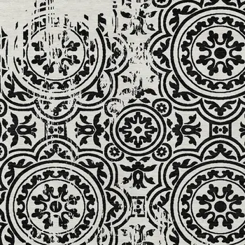 9' X 12' Black And Ivory Medallion Washable Indoor Outdoor Area Rug