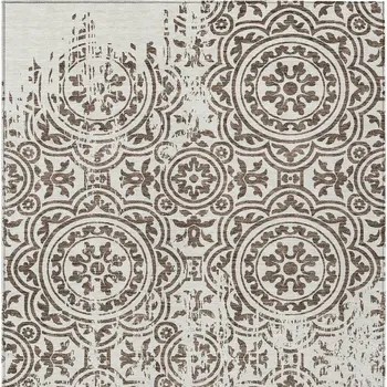 8' X 10' Chocolate And Ivory Medallion Washable Indoor Outdoor Area Rug