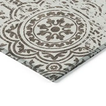 8' X 10' Chocolate And Ivory Medallion Washable Indoor Outdoor Area Rug