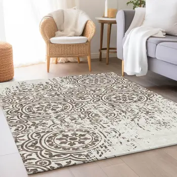 8' X 10' Chocolate And Ivory Medallion Washable Indoor Outdoor Area Rug