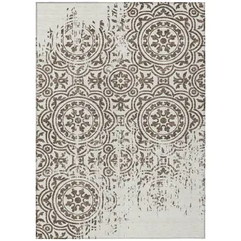 9' X 12' Chocolate And Ivory Medallion Washable Indoor Outdoor Area Rug