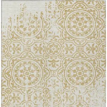 5' X 8' Gold And Ivory Medallion Washable Indoor Outdoor Area Rug