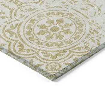 5' X 8' Gold And Ivory Medallion Washable Indoor Outdoor Area Rug