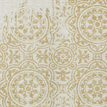 5' X 8' Gold And Ivory Medallion Washable Indoor Outdoor Area Rug