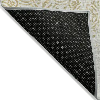 8' Gold And Ivory Round Medallion Washable Indoor Outdoor Area Rug