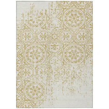 10' X 14' Gold And Ivory Medallion Washable Indoor Outdoor Area Rug