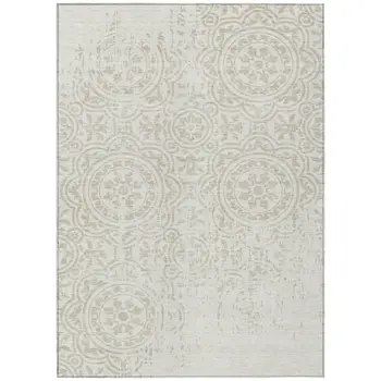 3' X 5' Ivory And Beige Medallion Washable Indoor Outdoor Area Rug