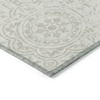 8' X 10' Ivory And Beige Medallion Washable Indoor Outdoor Area Rug