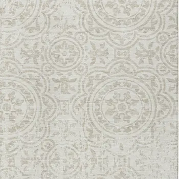 8' X 10' Ivory And Beige Medallion Washable Indoor Outdoor Area Rug