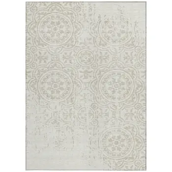 10' X 14' Ivory And Beige Medallion Washable Indoor Outdoor Area Rug
