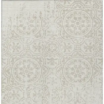 10' X 14' Ivory And Beige Medallion Washable Indoor Outdoor Area Rug