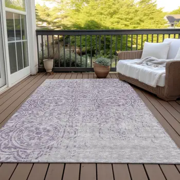 3' X 5' Lavender And Lilac Medallion Washable Indoor Outdoor Area Rug
