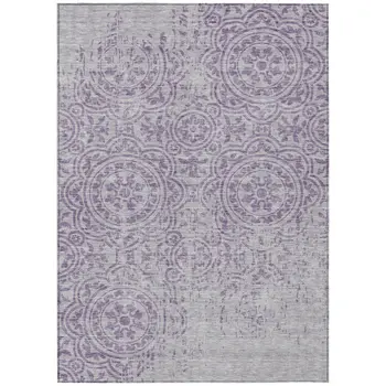 3' X 5' Lavender And Lilac Medallion Washable Indoor Outdoor Area Rug