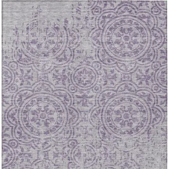 5' X 8' Lavender And Lilac Medallion Washable Indoor Outdoor Area Rug