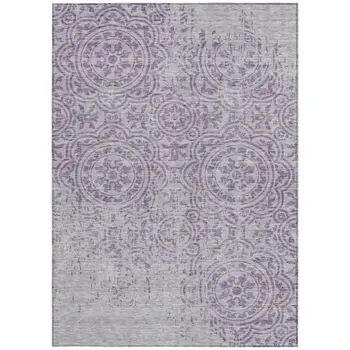 5' X 8' Lavender And Lilac Medallion Washable Indoor Outdoor Area Rug