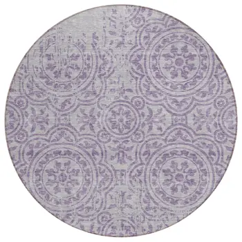 8' Lavender And Lilac Round Medallion Washable Indoor Outdoor Area Rug