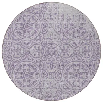 8' Lavender And Lilac Round Medallion Washable Indoor Outdoor Area Rug