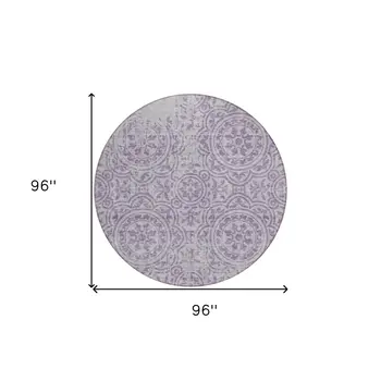8' Lavender And Lilac Round Medallion Washable Indoor Outdoor Area Rug