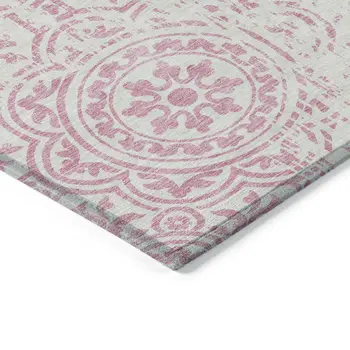 8' X 10' Pink And Ivory Medallion Washable Indoor Outdoor Area Rug
