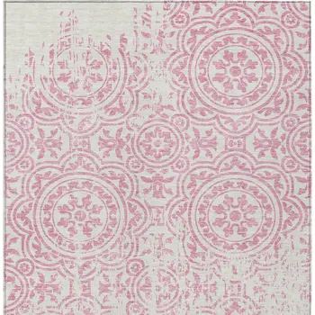 8' X 10' Pink And Ivory Medallion Washable Indoor Outdoor Area Rug