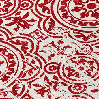 8' Red And Ivory Round Medallion Washable Indoor Outdoor Area Rug